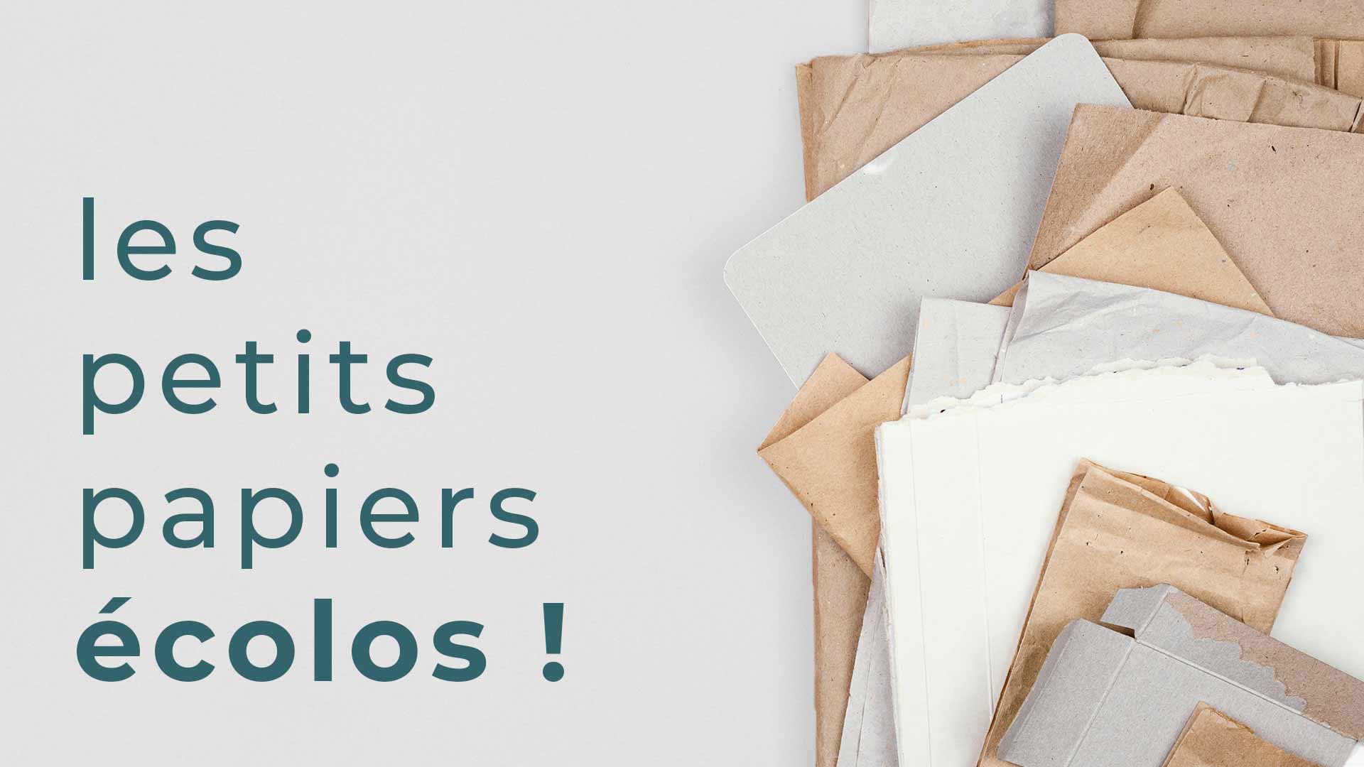 Plusieurs types de papiers sont installés en vrac avec la mention "les petits papiers écolos !" sur la partie gauche